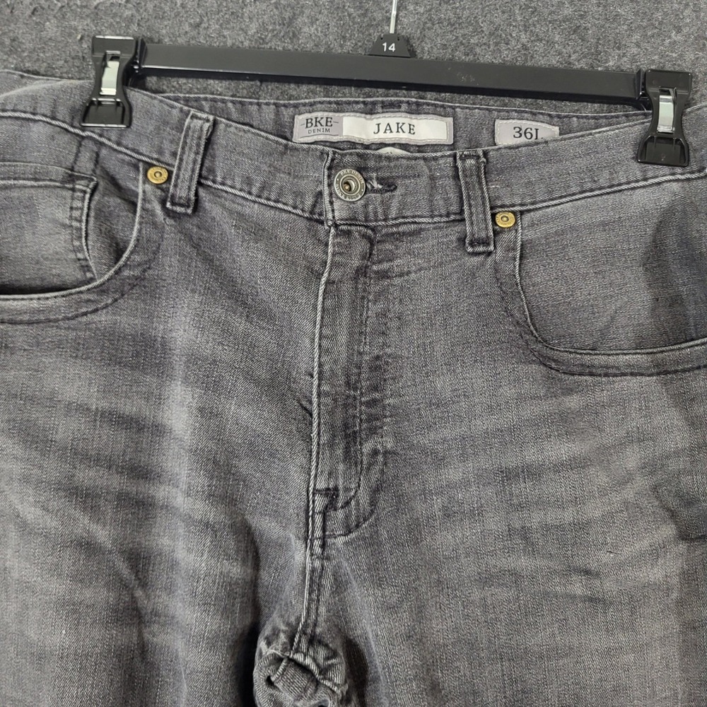 BKE Jake Mens Faded Black Straight Leg Denim Jeans 36L Gray Wash Casual Pants